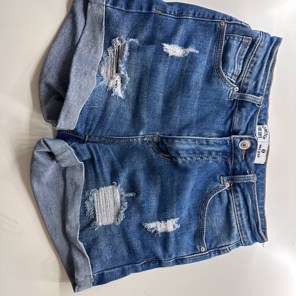 Wax Jean Blue Distressed Jean Shorts